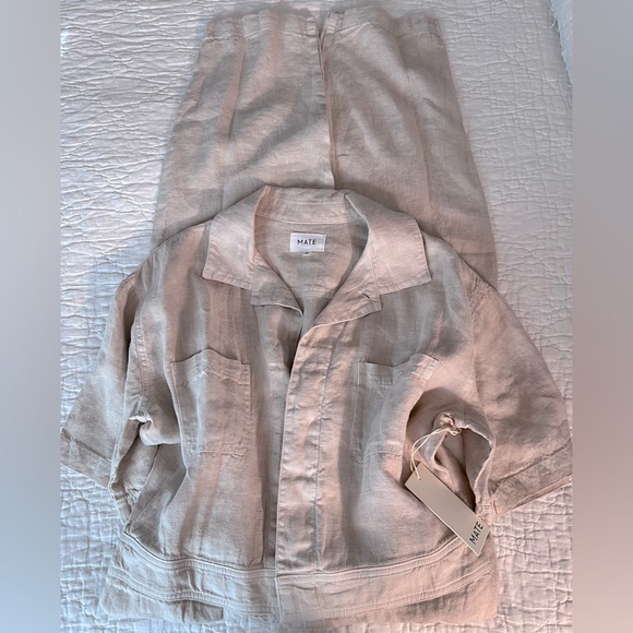 NWT Mate The Label 100% Organic Linen Natural Short Sleeve Button Up Jumpsuit - Picture 6 of 10